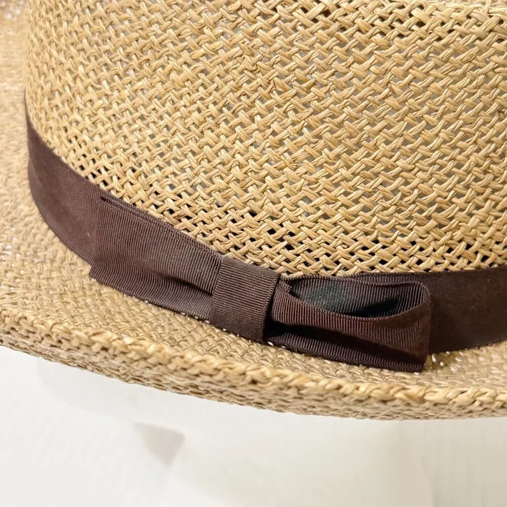 Henschel Hat Co Seagrass Gambler Hat w Fabric Band Sz M Underwelt Brim Made USA